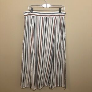 LOFT Striped Midi Skirt - White, Black, Brown